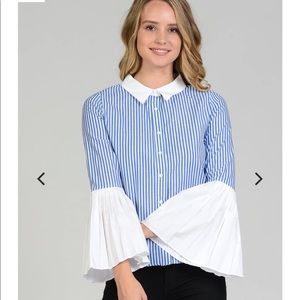 ENGLISH FACTORY Button Down Pleated Sleeve Stripe Shirt